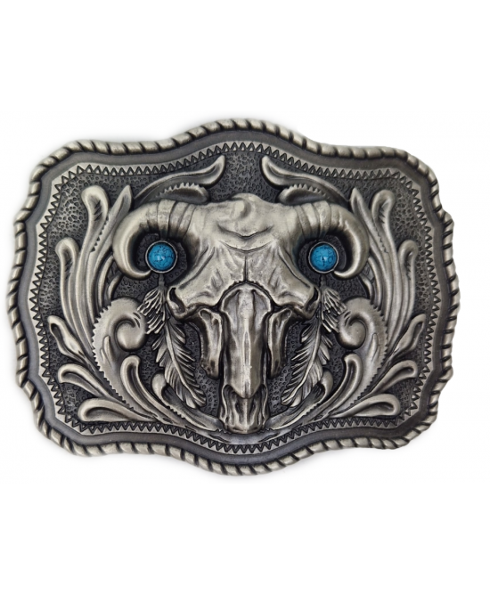 Belt Buckle - Bull Skull Turquoise