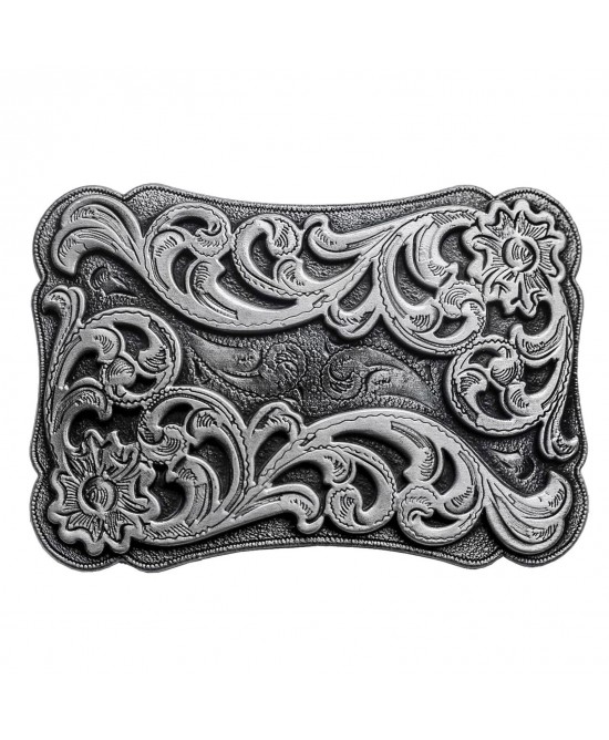 Belt Buckle -  Floral Western Scroll