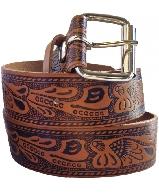 Leather Belt - Scroll Brown