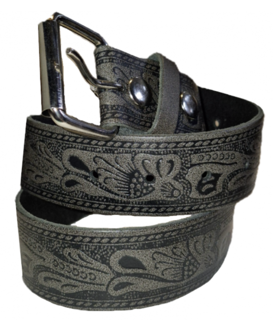Leather Belt - Scroll Grey