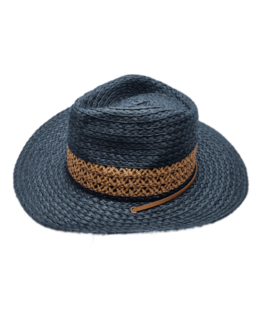 Straw Western Hat in Black with Chin Strap