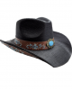 Straw Western Hat Black with Blue Stone