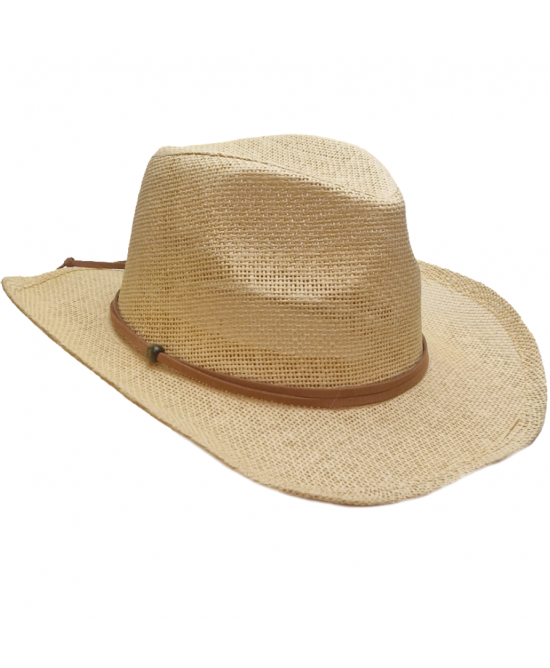 Straw Western Hat with Brown Hatband - Sand