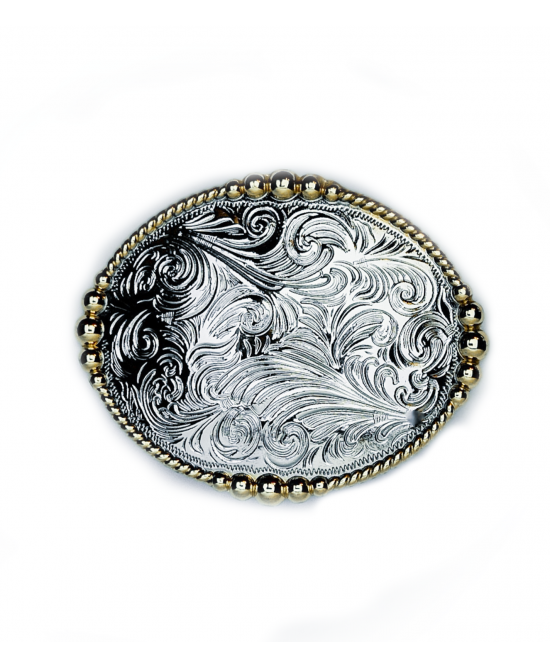 Belt Buckle -  Wrangler Oval Gold Silver Plated Scroll