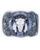 Belt Buckle - Steer Skull Silver Blue Black