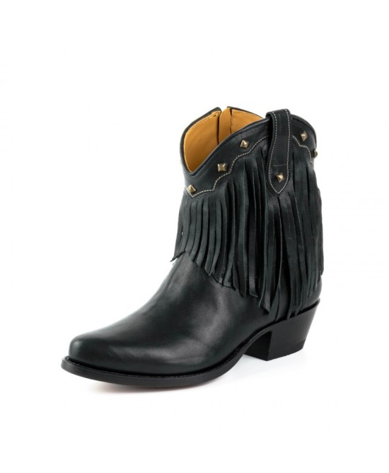 Mayura 2374 Negro Fringes Ladies Cowboy Ankle Boots