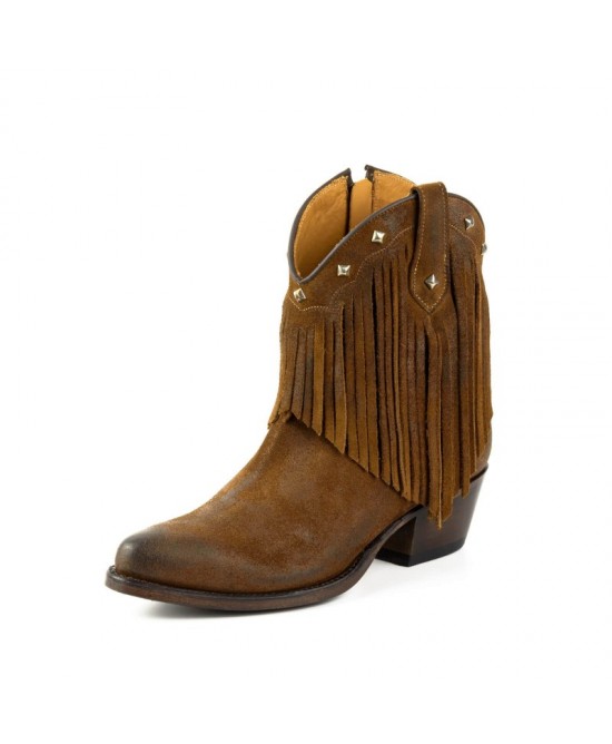 Mayura 2374 Brown Fringes Tabaco Ladies Cowboy Ankle Boots